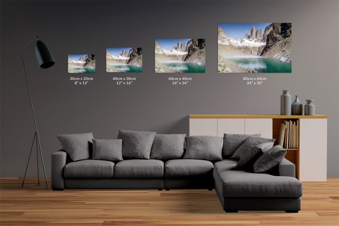 Canvas Print Base Las Torres Torres del Paine Patagonia Chile Size Guide