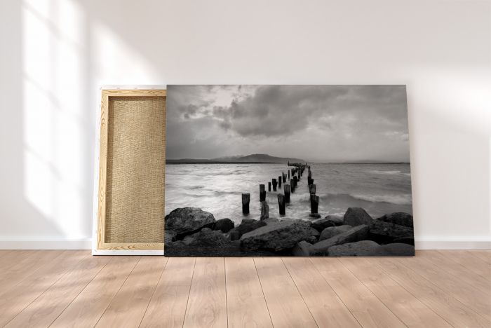 Shop Canvas Print Puerto Natales Chile Broken Pier Black and White
