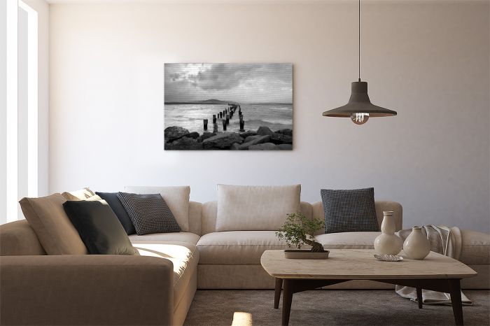 Shop Canvas Print Puerto Natales Chile Broken Pier Black and White on a Wall