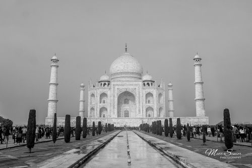 Taj Mahal Symmetry India Black and White Travel Photography Canvas Print
