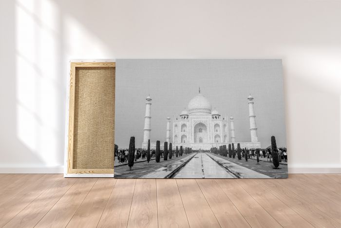 Taj Mahal Symmetry India Black and White Travel Photography Canvas Print
