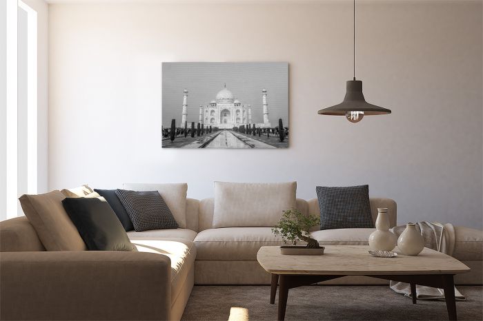 Taj Mahal Symmetry India Black and White Travel Photography Canvas Print