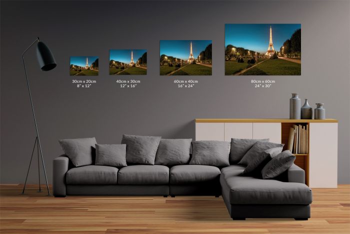Canvas Print Eiffel Tower Paris France Night Size Guide