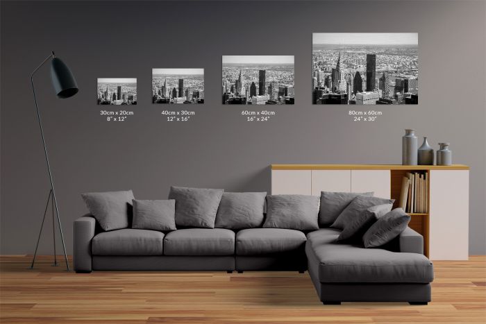 Canvas Print New York Skyline Black and White Size Guide