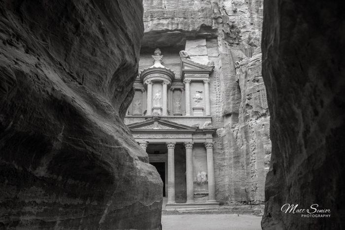 Petra Treasury Jordan Black and White Travel Photography Canvas Print