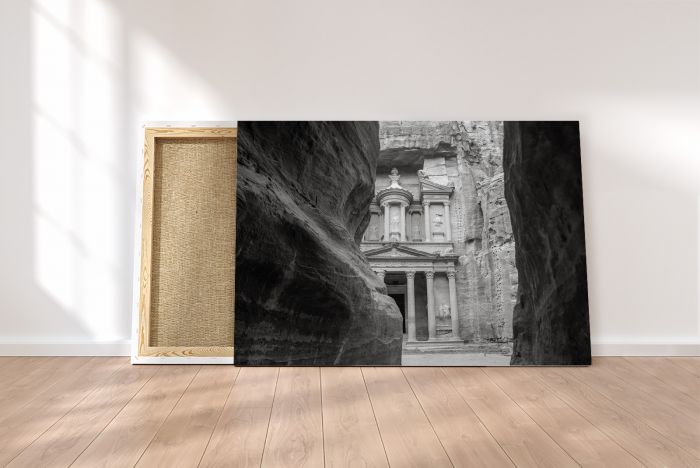 Petra Treasury Jordan Black and White Travel Photography Canvas Print