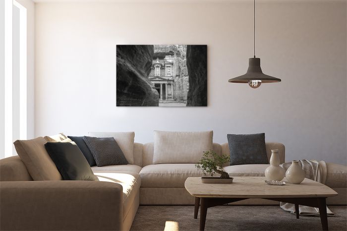 Petra Treasury Jordan Black and White Travel Photography Canvas Print