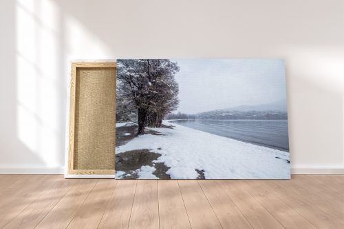 Snow on the beach in Tierra del Fuego Argentina Travel Photography Canvas Print