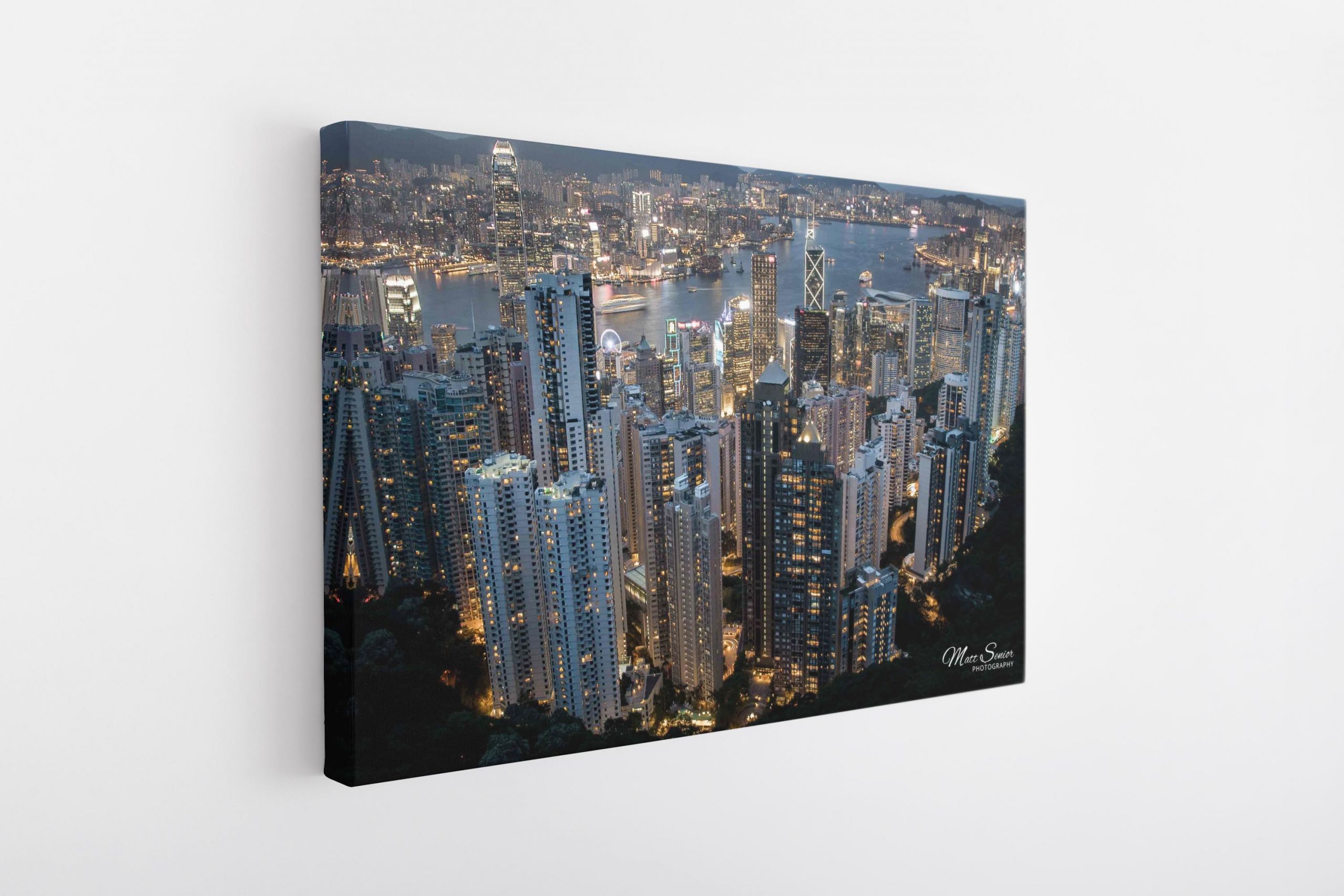 Hong Kong Skyline at Night Travel Photography Canvas Print